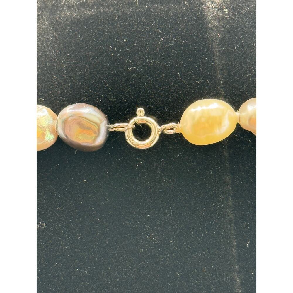 Real Fresh Water Pearl‎ Necklace Iridescent Multi Color 925 Silver Clasp - Picture 2 of 3